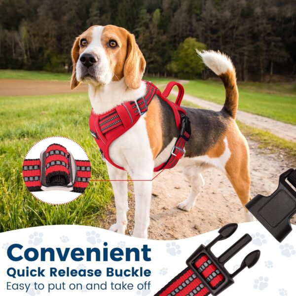 Funfox Dog Harness Large No Pull, Adjustable 2 Clips Anti-Pull Vest with Practical Handle, Breathable Padded Pet Harness Designed for Small/Large Breeds, Reflective Training Walking Red L - Image 7
