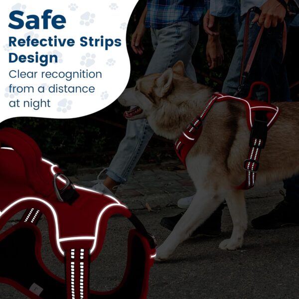 Funfox Dog Harness Large No Pull, Adjustable 2 Clips Anti-Pull Vest with Practical Handle, Breathable Padded Pet Harness Designed for Small/Large Breeds, Reflective Training Walking Red L - Image 9