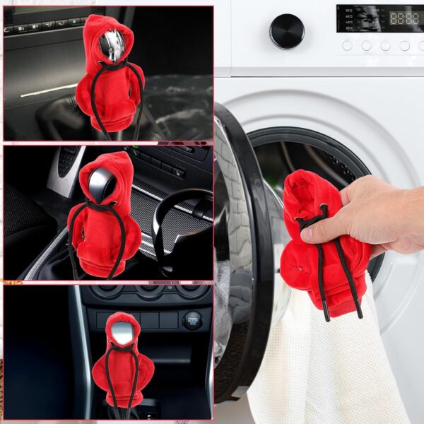 Grevosea Gear Shift Hoodie, Universal Car Shift Knob Cover Gear Shift Cover Shift Knob Hoodie Car Decor Cute Car Accessories for Women Auto Interior Accessories Fit Most Cars (Red) - Image 7