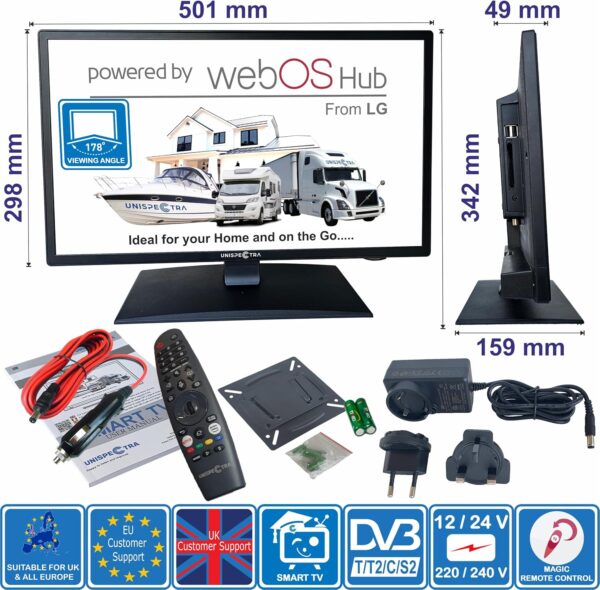 Unispectra ® 22” 12v Smart TV (webOS) ELED Full HD 240v 24v 12v Freeview & SAT Tuner, 3x HDMI, 2x USB, Magic Remote. 12V TVs for Motorhomes, Campervan, Caravan TV, Truck, Van, Boat - Image 10