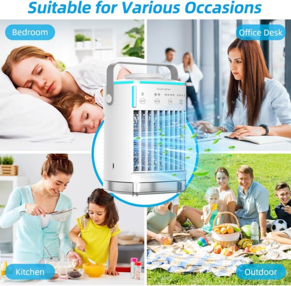 NVARUPC Portable Air Conditioner & Evaporative Cooler - 4-Speed Mini AC Fan with Timer, 7-Color Night Light, Large 700ml Water Tank for Office, Bedroom, Study (White) - Image 7