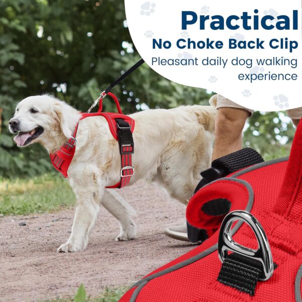 Funfox Dog Harness Large No Pull, Adjustable 2 Clips Anti-Pull Vest with Practical Handle, Breathable Padded Pet Harness Designed for Small/Large Breeds, Reflective Training Walking Red L - Image 6