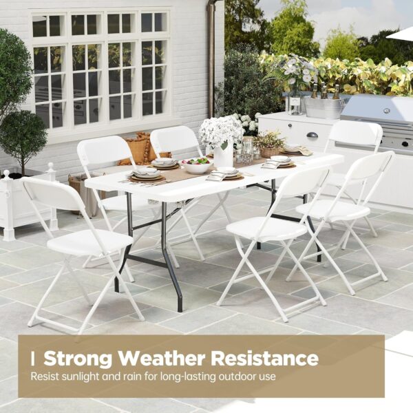 6 FT White Picnic Folding Table Set with 8 White Chairs, Portable Patio Dining Sets for Backyard, Commercial Use, Outdoor Event, Party, Camping - Image 4