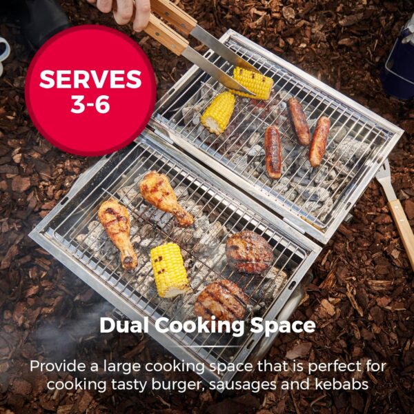 Tower T978574 Portable Barrel Grill with Wooden Carry Handle, Compact Design, Safety Locking Mechanism, Stainless Steel - Image 4