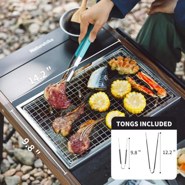 Naturehike Camping Charcoal Grill for IGT Table, Folding Barbecue Grill with Tongs & Carry Bag, Portable BBQ Grill for Outdoor Car Camping Cooking Tailgating - Image 6