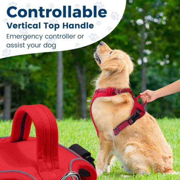 Funfox Dog Harness Large No Pull, Adjustable 2 Clips Anti-Pull Vest with Practical Handle, Breathable Padded Pet Harness Designed for Small/Large Breeds, Reflective Training Walking Red L - Image 8