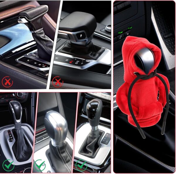 Grevosea Gear Shift Hoodie, Universal Car Shift Knob Cover Gear Shift Cover Shift Knob Hoodie Car Decor Cute Car Accessories for Women Auto Interior Accessories Fit Most Cars (Red) - Image 6