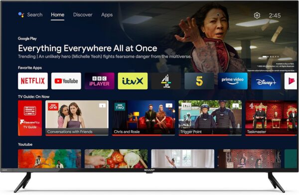 SHARP 4T-C50FL6KL2AB 50 Inch Smart TV 4K LED TV Unit with Google Assistant Hub, Freeview Play & Chromecast Device Built In, Android TV, UHD Frameless Television, 3x HDMI & 2x USB Bluetooth TV – Black - Image 3