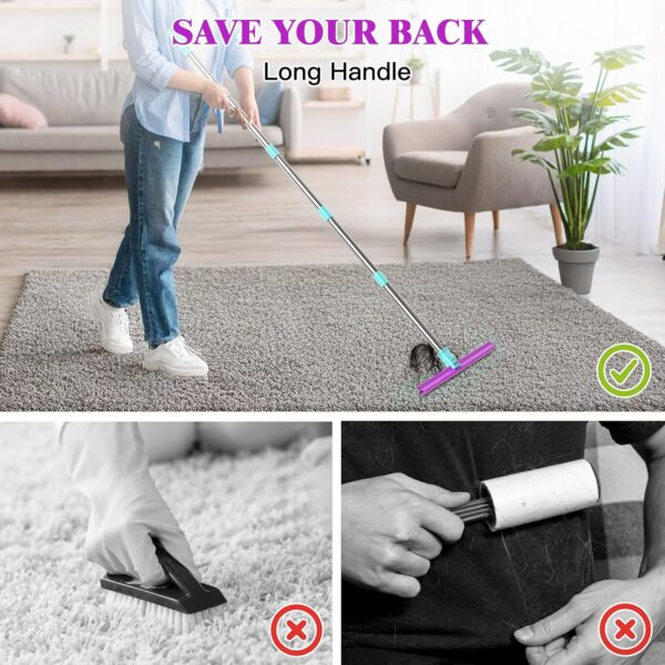 Carpet Rake with 57" Long Handle for Dog Hair Remover,Double Sided,Push or Pull,Easy to Work,Upgrated Carpet Brush for Pet Hair,Reusable Lint Rollers - Image 6
