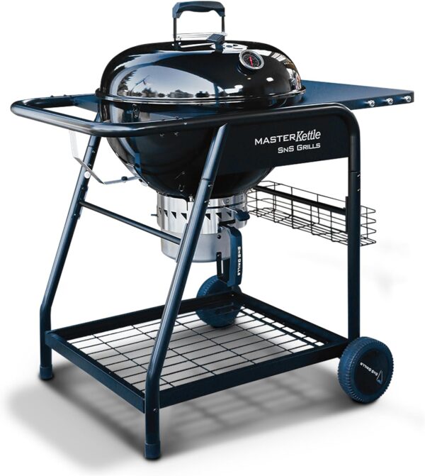 SnS Grills MasterKettle Charcoal Grill and Smoker with Patented Slow 'N Sear Deluxe Insert, EasySpin Grate for Two-Zone Cooking and Integrated Table, Low 'N Slow Smoking and BBQing - Black - Image 2