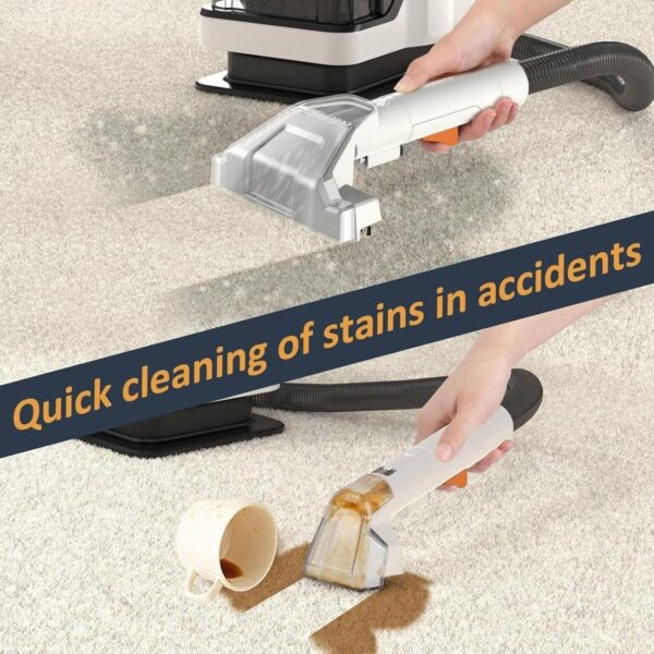 Portable Carpet Cleaner Machine, 750W Handheld Spot & Stain Carpet Cleaner Machine, 15Kpa Fabric Steam Cleaner Pet Stain Remover with 2 Brush Head, Clean Water Tank,for Home - Image 5