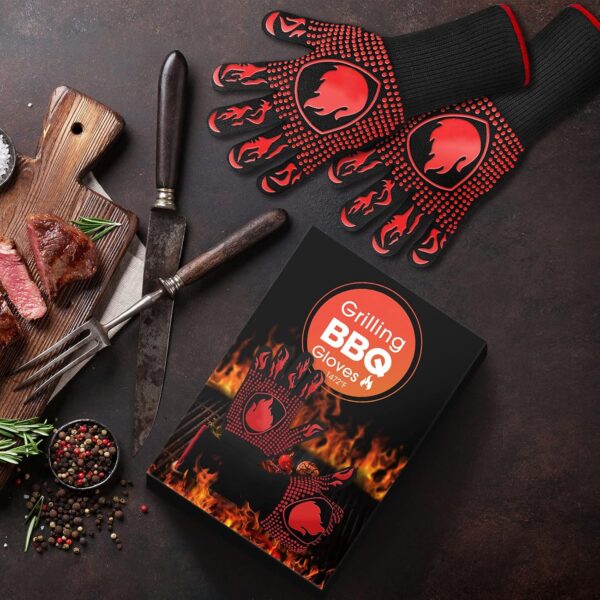 BBQ Gloves, Oven Mitts Grilling Gloves - 1472℉ Extreme Heat Resistant Oven Gloves, Non-Slip Silicone Cooking Gloves for Grilling, Barbecue, Baking, Welding (A Pair) - Image 8