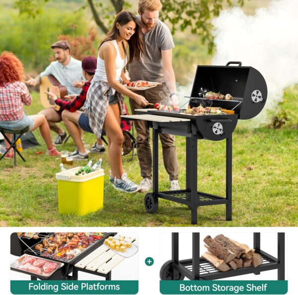 YITAHOME L Charcoal Smoker BBQ, Portable Barbecue Grill with Height Adjustable Charcoal Tray & Temperature Gauge for Party, Camping, Patio, Garden, Comes with Kitchen Tong - Image 8