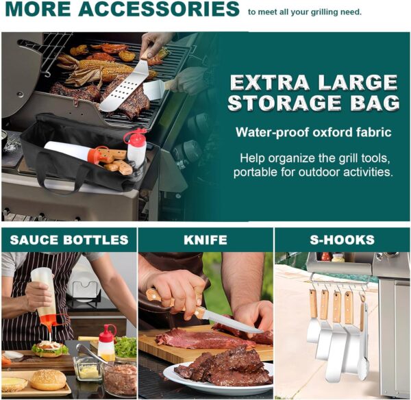 22Pcs Griddle Accessories Kit(18/10 Stainless Steel), Joyfair Outdoor Flattop Grill Accessory Set, Commercial Grade BBQ Tools for Camping Grilling Cooking, Rust-Free & Easy Cleaning (Wooden Handle) - Image 7