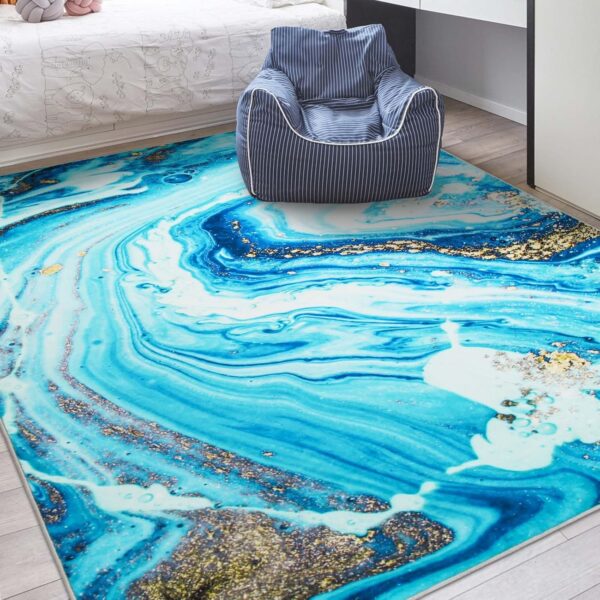 Betadistor Area Rugs Abstract Rug Home Modern Rugs Chic Ink Splash Soft Carpet Non-slip Carpets Area rug for Living room, Bedroom, Office and Indoor Decoration 60x90 CM, Blue, 306-04060 - Image 2