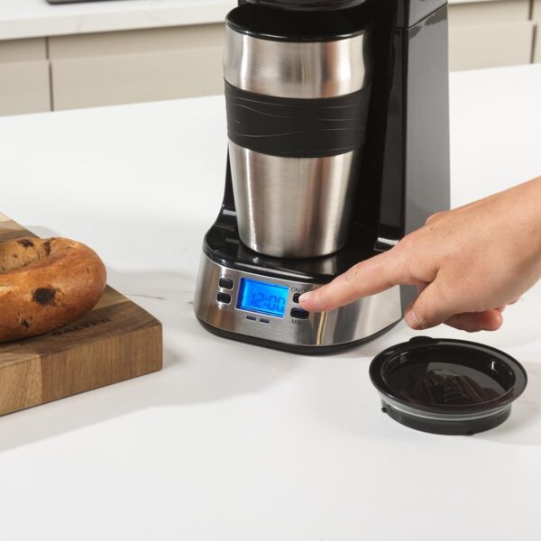 Salter Digital Coffee Maker – One Cup Filter Coffee Machine, Washable & Reusable Filter, Includes 420ml Stainless Steel Travel Mug, 3-4 Minutes Brewing, Suitable For Ground Coffee / Pads, Timer, 750W - Image 6
