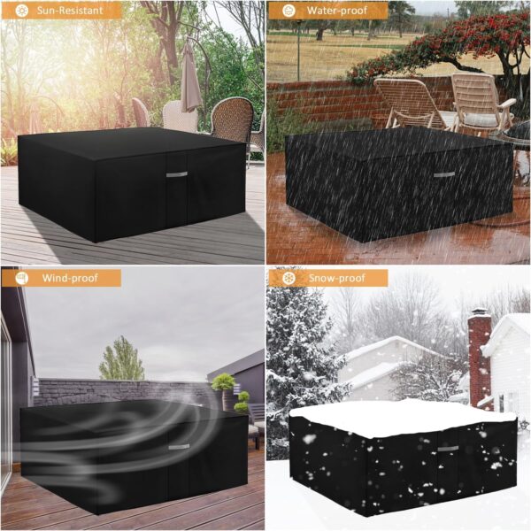 Dokon Garden Furniture Covers Waterproof Heavy Duty 600D Oxford Fabric Patio Table Cover with Air Vent Windproof Anti-UV Outdoor Table and Chairs Covers, Rattan Sofa Cover Square (220x220x90cm) - Image 3