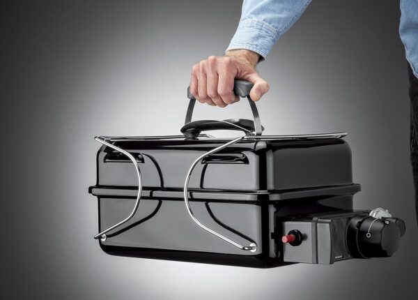 Weber Go-Anywhere Gas Grill, 42 x 26cm Grill Area, Lightweight Portable BBQ Grill, Table Camping Grill with Porcelain-Enamelled Bowl & Lid, Folding Legs - Black (1141056) - Image 11