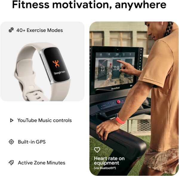 Google Fitbit Charge 6 Activity Tracker with 6-months Premium Membership Included, 7 days battery life and Google Wallet and Google Maps, Porcelain / Silver Aluminium - Image 4