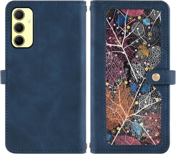 Asuwish Phone Case for Samsung Galaxy A35 5G Wallet Cover With Screen Protector and Crossbody Wrist Strap Leather Flip Pattern Zipper Credit Card Holder Stand Cell SM-A356E A356B A356U Women Men Blue - Image 6