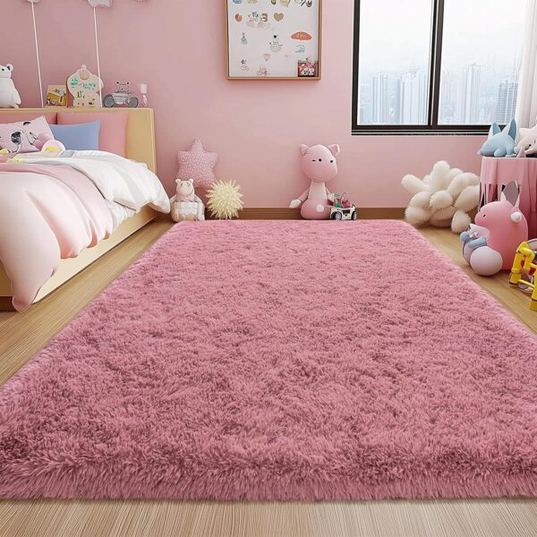 8x10 Large Area Rugs for Living Room, Soft Fluffy Blush Pink Carpet, Thick Comfy Furry Plush Rug for Bedroom Girls Kids Room, Non-Slip Modern Indoor Floor Shag Rug for Nursery Home Decor - Image 3