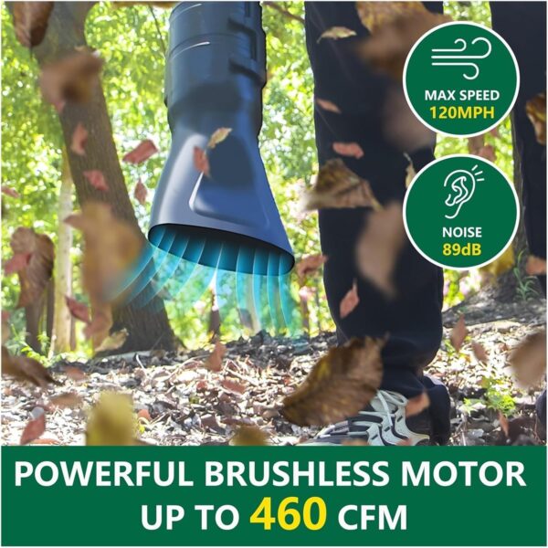 Centrifugal Blower, 21V Brushless Leaf Blower, 460 CFM And 120 MPH Electric Air Blower, Dust Sweeper Garden Tools For 18V Battery - Image 3