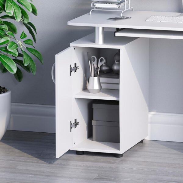 Vida Designs Otley Computer Desk with Shelves and 3 Drawers, Home Office PC/Laptop Gaming Table, Study Workstation with Keyboard Tray, Furniture, White - Image 5
