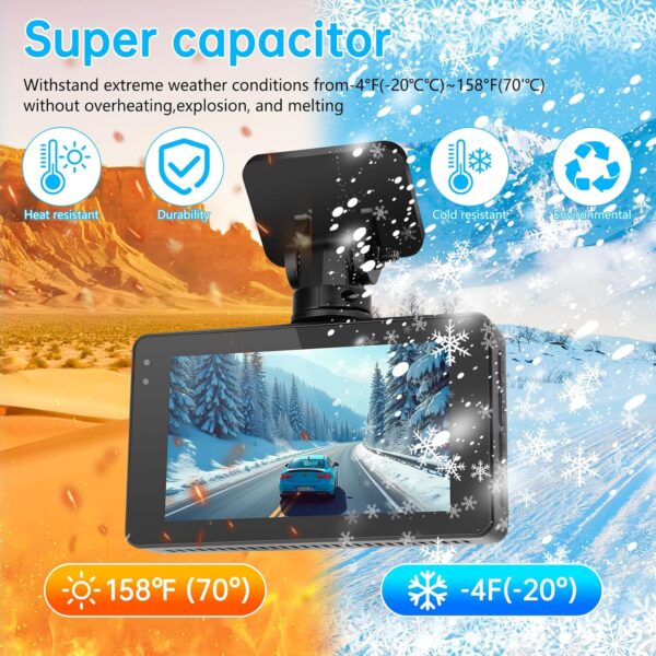 Dash Cam Front and Rear 4K 1440P, WiFi Dash Camera for Cars, Car Camera Dash with 3" IPS Screen,64GB SD Card, Parking Monitor, Night Vision, 160° Wide Angle, WDR, Loop Recording, App Control, G-Sensor - Image 6