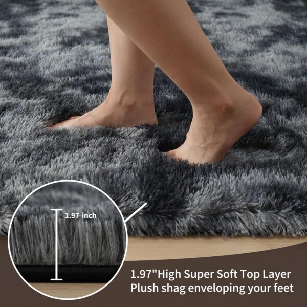 Yuanlne Rugs Living Room 200x300cm, Grey Area Rugs for Bedroom, Washable Anti Slip Extra Large Shaggy Soft Rug Fluffy Modern Floor Carpets Mat Beside Rugs for Kids Room (Tie Dye Dark Grey, 200x300) - Image 3