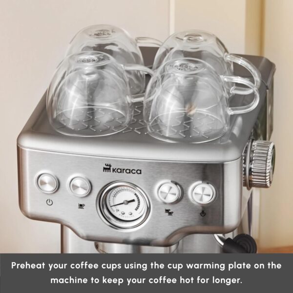 KARACA Coffee Art 20 Bar Espresso Coffee Makers with Grinder - 1.8 L Water Tank with Steam Milk Frother - Stainless Steel - Ideal for Making Latte, Cold Brew or Iced - Inox - Image 9
