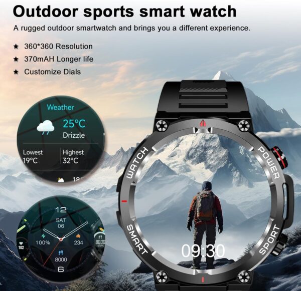 Blackview Military Smart Watch for Men (Answer/Make Calls), 1.39" HD Fitness Watch with Heart Rate SpO2 Sleep Monitor Stress Test, 100+ Sports Modes Waterproof Outdoor Smartwatch for iOS Android - Image 3