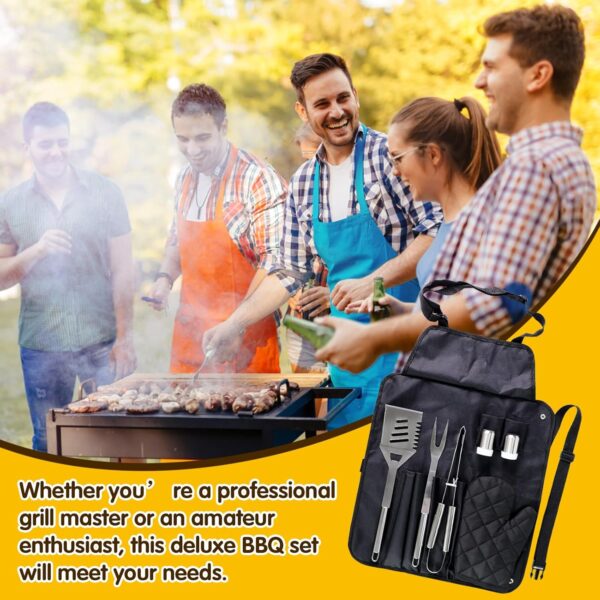 Fltengle 7pcs BBQ Stainless Steel Grill Tools Set with Aprons and Gloves, Professional Barbecue Accessories BBQ Kit for Camping, Picnics, the Backyard - Image 4