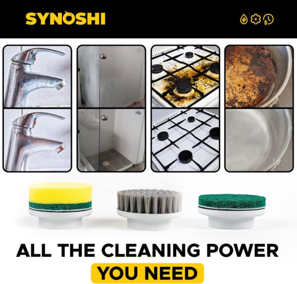 Synoshi Power Spin Scrubber Cordless, Electric Scrubber, Electric Cleaning Brush 3 Replaceable Heads, 2 Speeds, Perfect for Bathroom, Floor, Scrubbing Brush for Household - Image 9