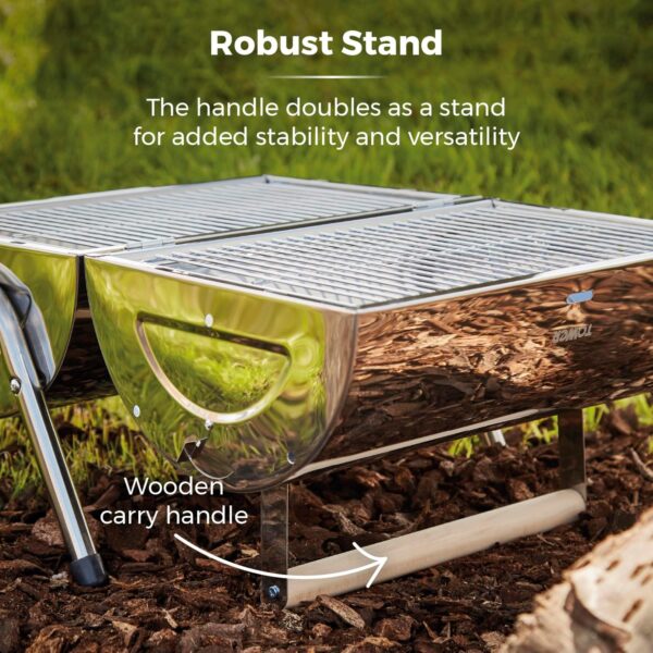 Tower T978574 Portable Barrel Grill with Wooden Carry Handle, Compact Design, Safety Locking Mechanism, Stainless Steel - Image 6