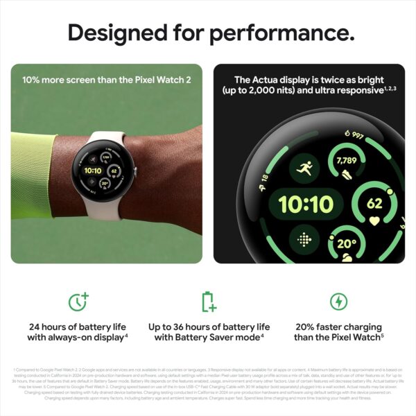 Google Pixel Watch 3 (41 mm) – Android smartwatch with heart rate tracking, advanced running from Fitbit, fitness insights, 24-hour battery – Matte Black Aluminium Case – Obsidian band – Wi-Fi - Image 4