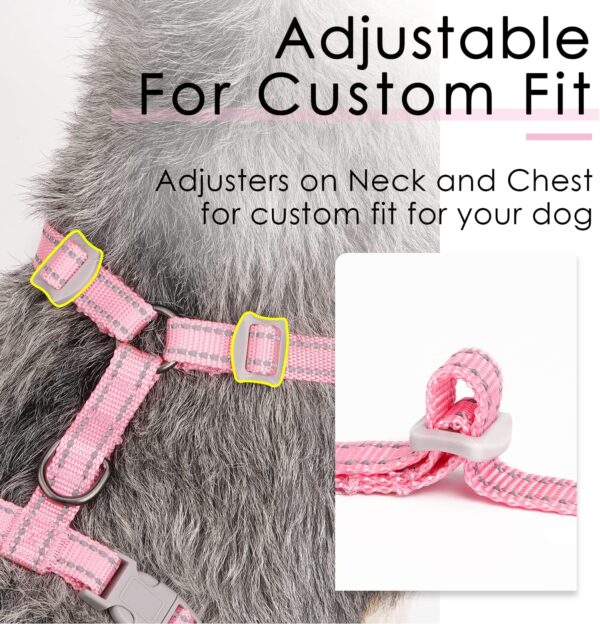 ThinkPet Reflective Breathable Soft Air Mesh No Pull Puppy Choke Free Over Head Vest Ventilation Harness Leash Set for Puppy Small Medium Dogs Pink M - Image 9