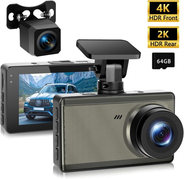 Dash Cam Front and Rear 4K 1440P, WiFi Dash Camera for Cars, Car Camera Dash with 3" IPS Screen,64GB SD Card, Parking Monitor, Night Vision, 160° Wide Angle, WDR, Loop Recording, App Control, G-Sensor - Image 7