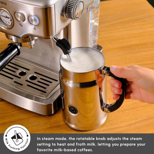 KARACA Coffee Art 20 Bar Espresso Coffee Makers with Grinder - 1.8 L Water Tank with Steam Milk Frother - Stainless Steel - Ideal for Making Latte, Cold Brew or Iced - Inox - Image 5