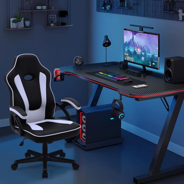 Play haha.Ergonomic high back seat with breathable mesh insert padded armrests tilt adjustment durable base lumbar support PU leather surface for gaming home or office use - Image 3