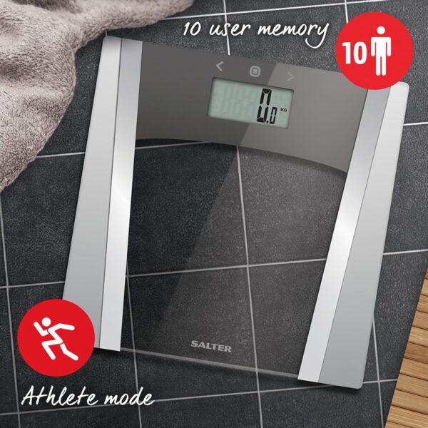 Salter 9127 SVSV3R Glass Analyser Bathroom Scale – 180KG Electronic Body Weight Scale, Measures Body Fat, Body Water, Muscle Mass, Bone Mass, BMI and BMR, 10 User Memory, Step-On, Batteries Included - Image 6