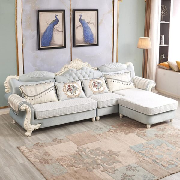 WTTTTW Modern Fashion Living Room Sofa w/Corner Chaise Longue, Farmhouse Decoration L Shape Velvet Fabric Sectional Sofa Couch, Removable & Washable Solid Wood Sofa, Light Blue - Image 2