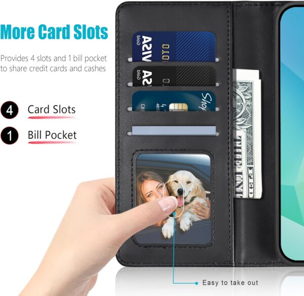 Kuafcase for Samsung A16 Case with 4 Card Slots Magnetic Closure Kickstand Shockproof Protective Phone Case for Samsung A16 - Black - Image 3
