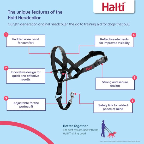 HALTI Headcollar Size 3, Black & HALTI Training Leash Size Large, Black Combination Pack - Stop Your Dog Pulling on the Leash. Adjustable, Lightweight with Padded Nose Band. Suitable for Medium Dogs - Image 3