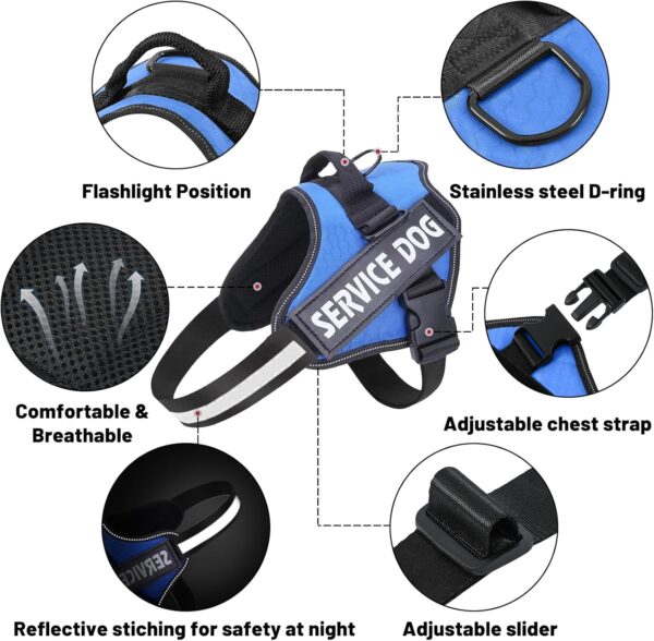 Belababy Soft No Pull Dog Harness X Small, Adjustable Assistance Service Dog Vest with Safety Buckle, Reflective Breathable Outdoor Training Dog Harness（Blue） - Image 4
