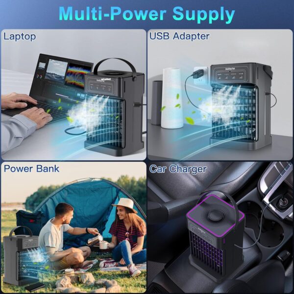 Portable Air Conditioners, 4-IN-1 Portable AC Unit with 3 Speeds, 3 Mist Settings, 7 Night Light & 2-8H Timer Air Conditioner Portable, Personal Small Mini Air Conditioner Air Cooler for Room Camping - Image 8
