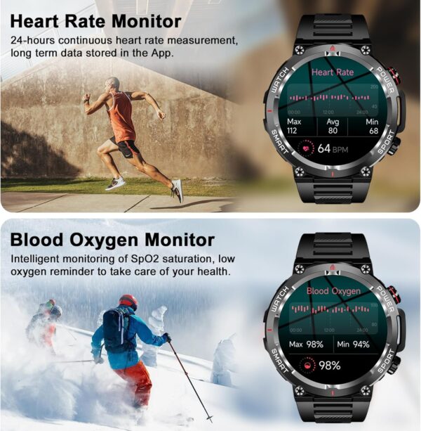 Blackview Military Smart Watch for Men (Answer/Make Calls), 1.39" HD Fitness Watch with Heart Rate SpO2 Sleep Monitor Stress Test, 100+ Sports Modes Waterproof Outdoor Smartwatch for iOS Android - Image 5