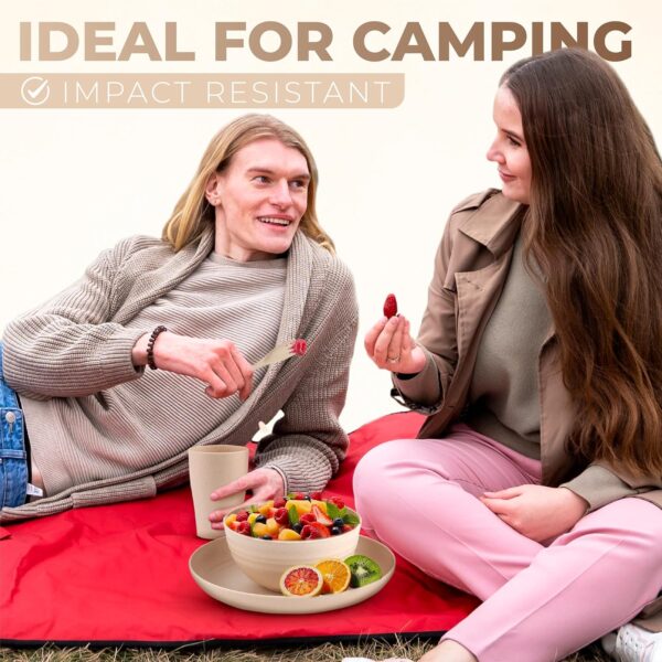 AdvntrPro 5pc Camping Cutlery Set for 1 with Travel Bag - Camping Plates and Bowls Set for 1 with Picnic Plates and Bowls, Reusable Cutlery, Cup and Travel Bag for Outdoor Dining (Beige) - Image 5