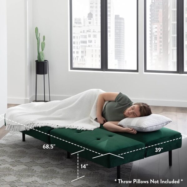 Edenbrook Gilman Futon - Futon Sofa Bed - Armless, Tufted Back, Forest Green Velvet - 68.5" x 33.8" x 29.7" - Living Room - Image 5