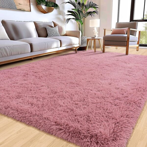 8x10 Large Area Rugs for Living Room, Soft Fluffy Blush Pink Carpet, Thick Comfy Furry Plush Rug for Bedroom Girls Kids Room, Non-Slip Modern Indoor Floor Shag Rug for Nursery Home Decor - Image 2