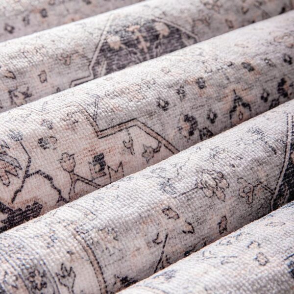 Carvapet Washable Area Rug 150x210cm Non Slip Large Thin Floor Carpet Rug Grey Rugs Print Vintage Medallion Floor Rugs for Living Room Bedroom - Image 8